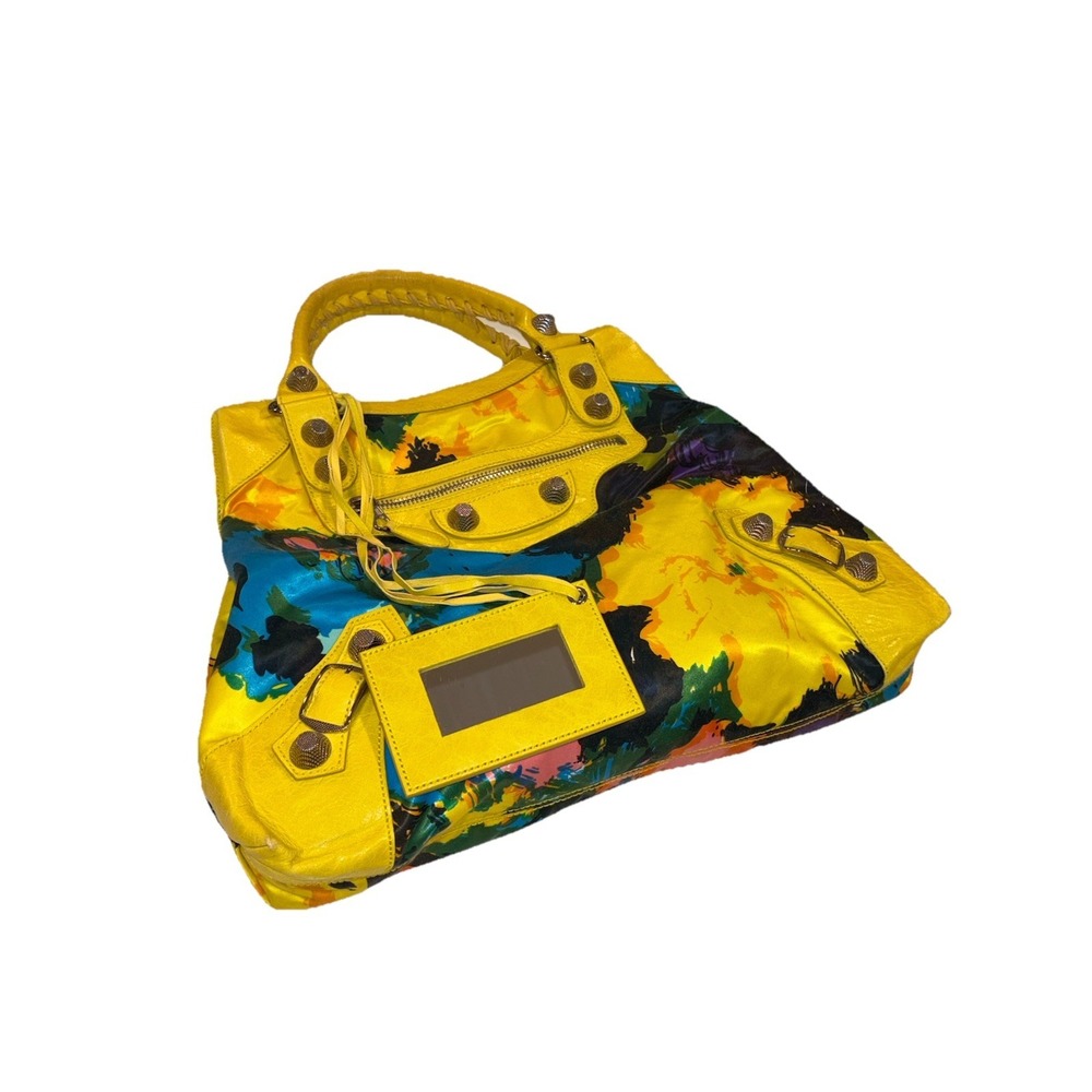 Balenciaga Yellow Floral Print Satin Giant 21 Velo Bag - Picture 12 of 16